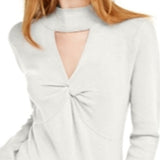 INC International Concepts Women's Cut Out Long Sleeve Keyhole T-Shirt White Size Medium
