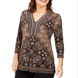 JM Collection Women's Embellished Y Neck Tunic Black Size Medium