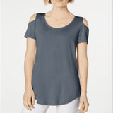 JM Collection Women's Grey Cold Shoulder T-Shirt Size Small