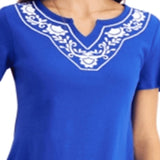 Karen Scott Women's Blue Split Neck Top Size Petite Small