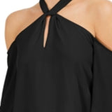 Bar III Women's Cold Shoulder Halter Long Sleeve Keyhole Party Blouse Black Size XX-Large