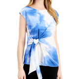 Alfani Women Side Tie Wash Cap Sleeve Jewel Neck Top Blue Size L