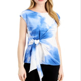 Alfani Women Side Tie Wash Cap Sleeve Jewel Neck Top Blue Size L