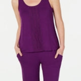 Charter Club Women's Lace Trim Pajama Top & Bottoms Set Purple Size Medium