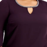 JM Collection Women's Bell Sleeve Embellished Trim Blouse Purple Size 2X