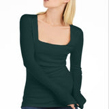 INC International Concepts Women's Square Neck Ribbed Top Green Size Large