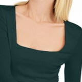 INC International Concepts Women's Square Neck Ribbed Top Green Size Large