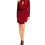 Bar III Women's Jacquard Cutout Faux Wrap Dress Red Size 12