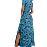 Bar III Heart-Print Ruched-Waist Dress Flutter Heart Blue M