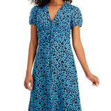 Bar III Heart-Print Ruched-Waist Dress Flutter Heart Blue M