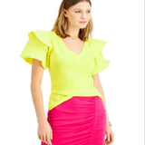 INC International Concepts Women's Ruffled Sleeve Top Yellow Size Medium