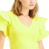 INC International Concepts Women's Ruffled Sleeve Top Yellow Size Medium
