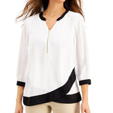 JM Collection Women's Colorblocked Top White Size X-Large