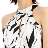 INC International Concepts Women's Printed Cutout Sleeveless Blouse White Size Small
