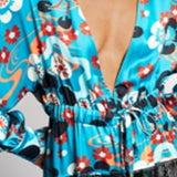 INC International Concepts Women's Beaded Fringe Kimono Blouse Blue Size Small