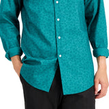 Bar III Men's Slim Flit Floral Stretch Dress Shirt Green Size Small