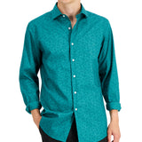 Bar III Men's Slim Flit Floral Stretch Dress Shirt Green Size Small