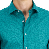 Bar III Men's Slim Flit Floral Stretch Dress Shirt Green Size Small