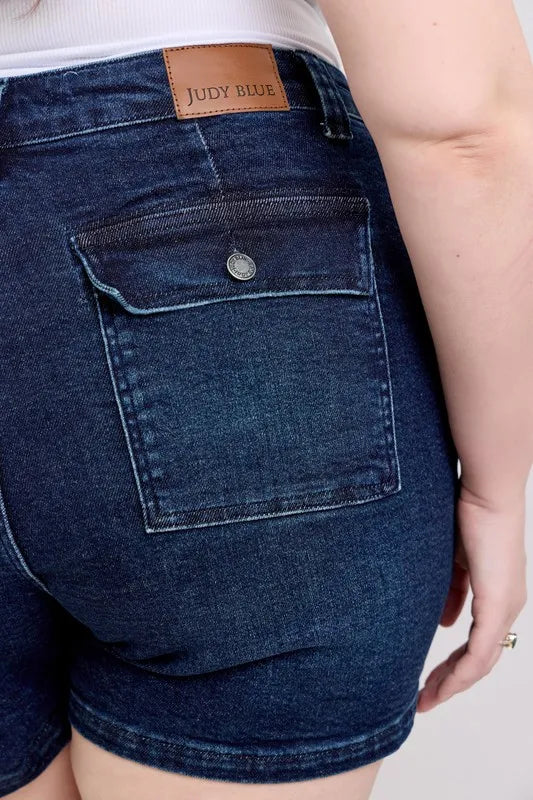 Judy Blue Full Size High Waist Back Flap Pocket Denim Shorts | Includes Plus Size