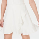 Speechless Women's Stretch Zippered Ruffled Sleeveless Halter Short Fit Flare Dress White Size X-Large