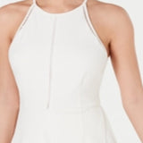 Speechless Women's Stretch Zippered Ruffled Sleeveless Halter Short Fit Flare Dress White Size X-Large