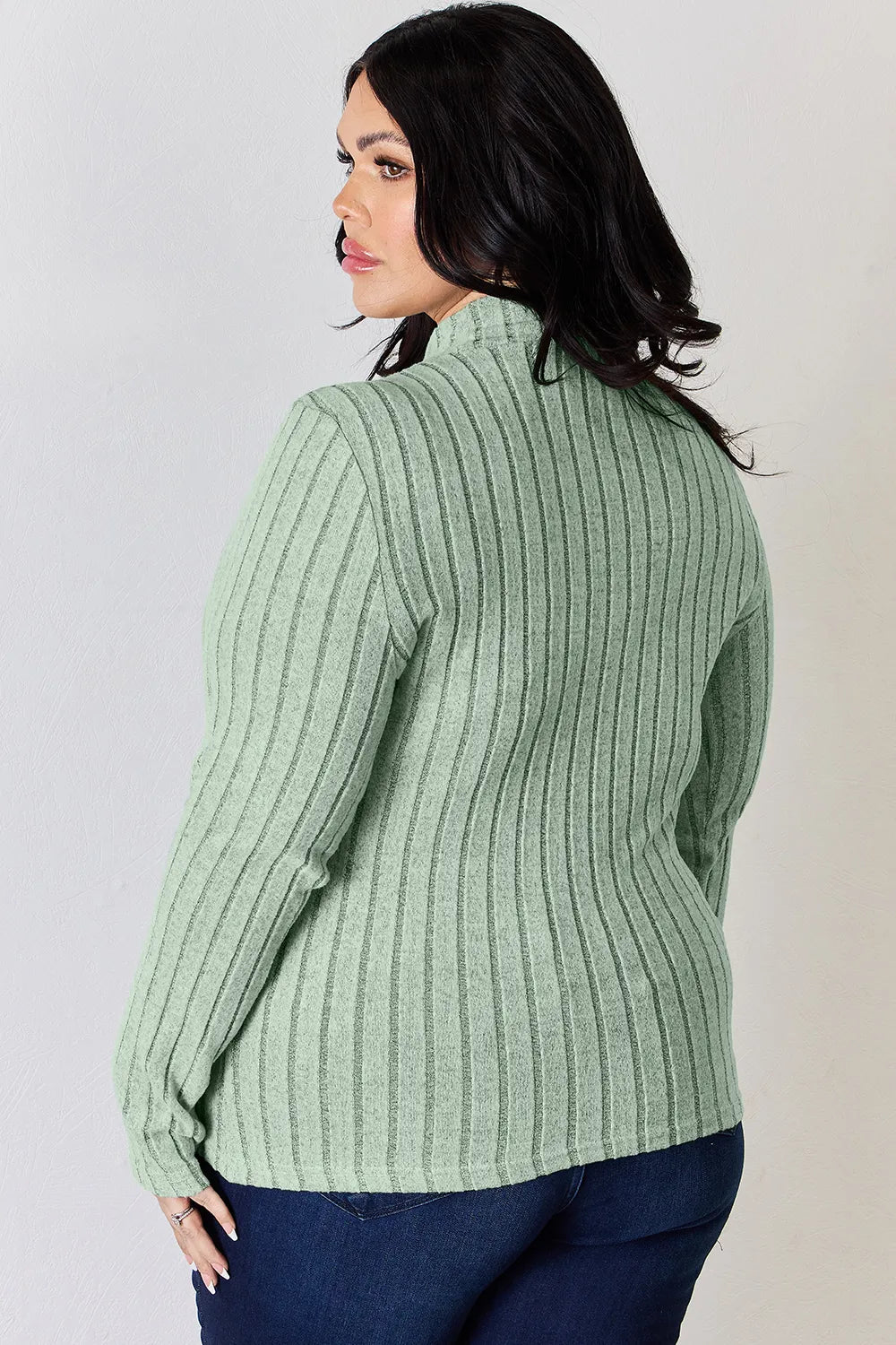 Basic Bae Full Size Ribbed Mock Neck Long Sleeve Knit Top | Includes Plus Size