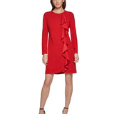 DKNY Women's Cascading Ruffle Long Sleeve Dress Red Size 2