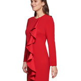 DKNY Women's Cascading Ruffle Long Sleeve Dress Red Size 2