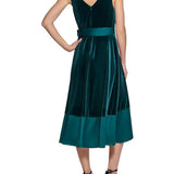 DKNY Women's Mixed Media Surplice V Neck Belted Dress Green Size 12