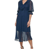 DKNY Women's Burnout Ruffled Midi Dress Blue Size 8