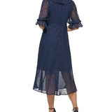 DKNY Women's Burnout Ruffled Midi Dress Blue Size 8