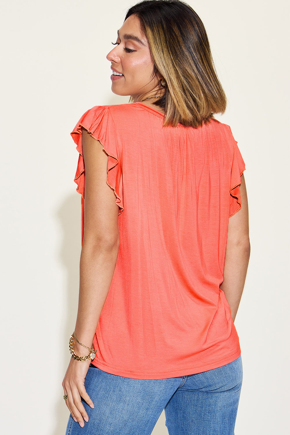 Basic Bae Full Size Bamboo Notched Ruffled Short Sleeve T-shirt