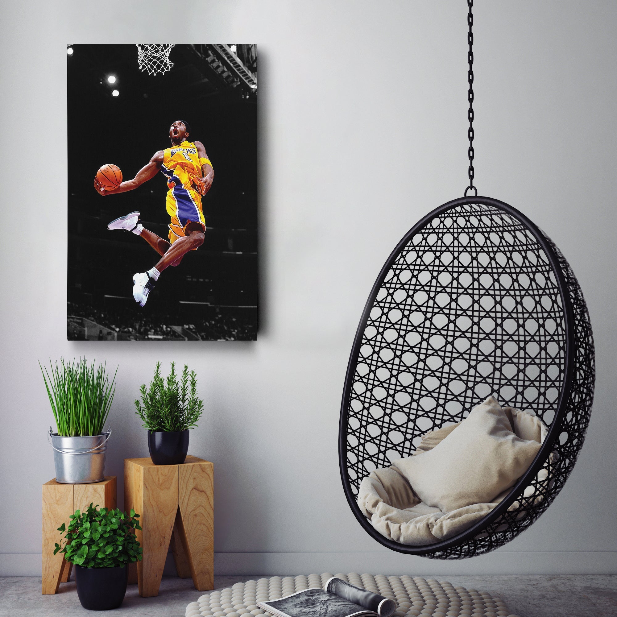 Kobe Bryant Lakers Flying Dunk Canvas Wall Art Decor - Nba Action Art
