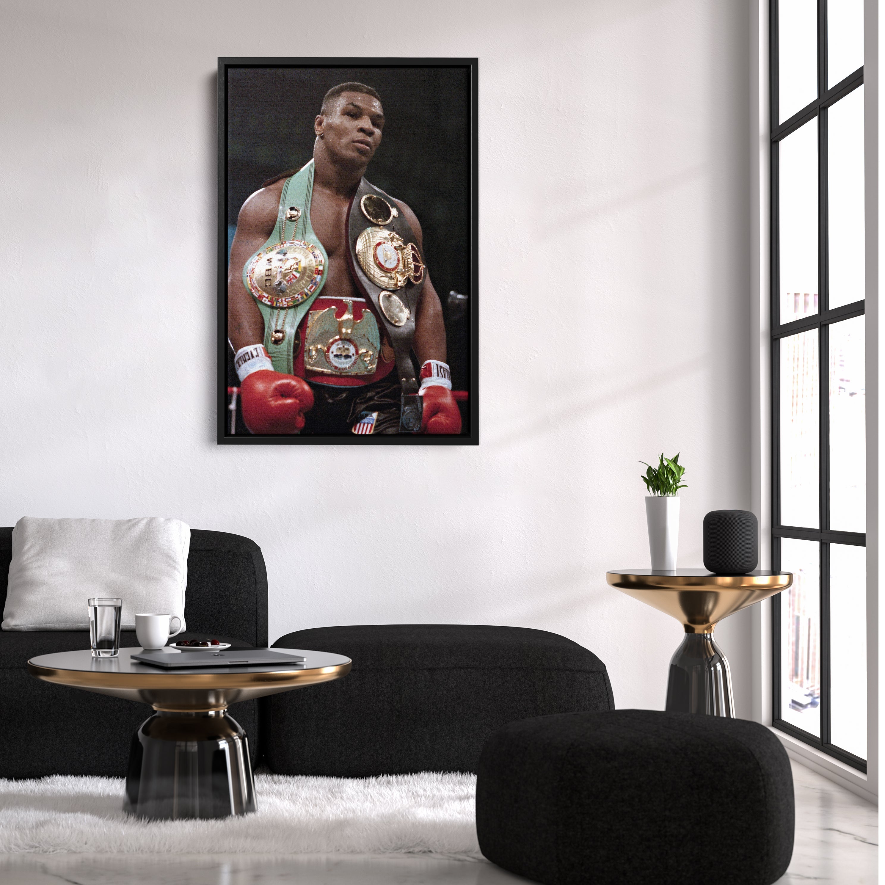 Mike Tyson Canvas – Boxing Champion With Belts Wall Art Home Decor