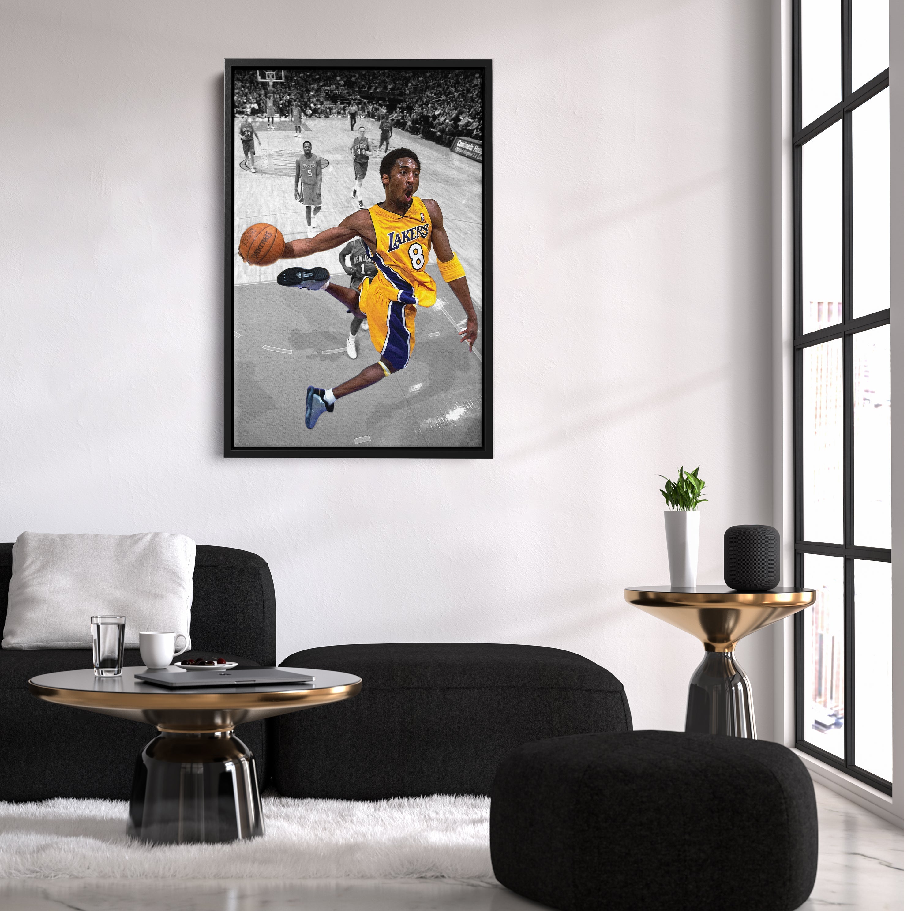 Kobe Bryant Lakers Dunking Canvas Wall Art Decor - Nba Slam Dunk Poster