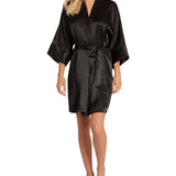 Linea Donatella Women's Short Satin Wrap Robe Lingerie Black Size X-Large