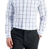 Club Room Men's Slim Fit 4 Way Stretch Gingham Dress Shirt Blue Size Large
