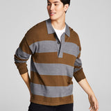 And Now This Men's Striped Rugby Long Sleeve Sweater Green Size Small
