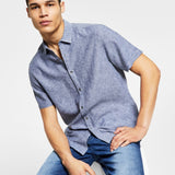 INC International Concepts Men's Regular Fit Linen Shirt Blue Size Small