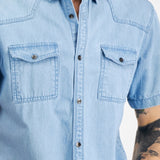 INC International Concepts Men's Light Wash Denim Shirt Blue Size XX-Large