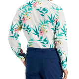 Bar III Men's Slim Fit Tropical Print Dress Shirt White Size Large