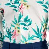 Bar III Men's Slim Fit Tropical Print Dress Shirt White Size Large