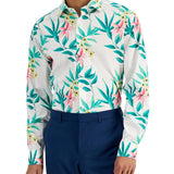 Bar Iii Mens Tropical Organic Cotton Slim Fit Button-Down Shirt White/Green XL