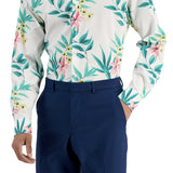 Bar Iii Mens Tropical Organic Cotton Slim Fit Button-Down Shirt White/Green XL