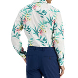 Bar Iii Mens Tropical Organic Cotton Slim Fit Button-Down Shirt White/Green XL