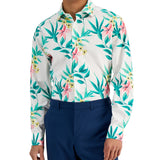 Bar Iii Mens Tropical Organic Cotton Slim Fit Button-Down Shirt White/Green XL