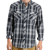 Sun + Stone Men's Remington Regular Fit Plaid Western Shirt Black