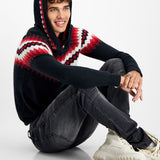 INC International Concepts Men's Cashmere Geo Stripe Hoodie Black Size Large