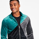 INC International Concepts Men's Regular Fit Pieced Colorblocked Velour Jacket Green Size Small