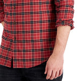 Club Room Men's Regular Fit Brushed Plaid Shirt Red Size Large